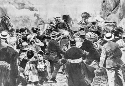 Attentat von Sarajevo, Zeitungsillustration von 1914 (c) SKB
